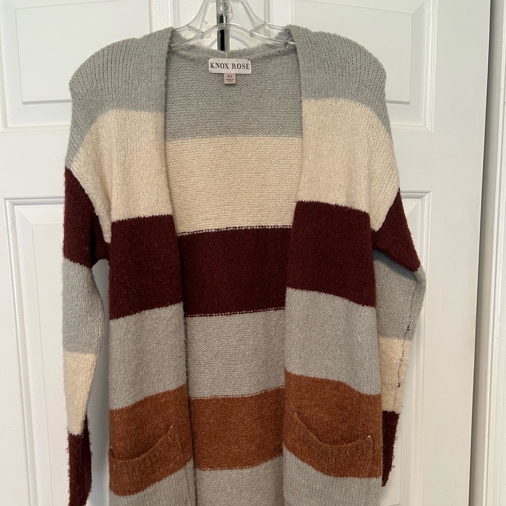 Knox Rose Women's Colorblock Cardigan - Gray, Cream, Brown